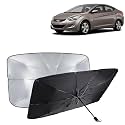 KINGSWAY® Car Sun Shade UV Protection Windshield Cover Compatible with Hyundai Elantra, (Year 2010-2015), Foldable Size Universal Fit Umbrella Curtain for Front Window, Rear Window, Black, 1 Piece