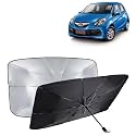 KINGSWAY® Car Sun Shade UV Protection Windshield Cover Compatible with Honda Brio, (Year 2011-2019), Foldable Size Universal Fit Umbrella Curtain for Front Window, Rear Window, Black, 1 Piece