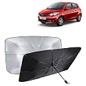 KINGSWAY® Car Sun Shade UV Protection Windshield Cover Compatible with Tata Tiago, (Year 2016-2020), Foldable Size Universal Fit Umbrella Curtain for Front Window, Rear Window, Black, 1 Piece