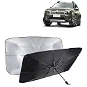 KINGSWAY® Car Sun Shade UV Protection Windshield Cover Compatible with Renault Duster, (Year 2012-2014), Foldable Size Universal Fit Umbrella Curtain for Front Window, Rear Window, Black, 1 Piece