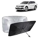 KINGSWAY® Car Sun Shade UV Protection Windshield Cover Compatible with Volkswagen Tiguan, (Year 2021 Onwards), Universal Fit Umbrella Curtain for Front Window, Rear Window, Black, 1 Piece