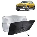 KINGSWAY® Car Sun Shade UV Protection Windshield Cover Compatible with Volkswagen Taigun, (Year 2021 Onwards), Universal Fit Umbrella Curtain for Front Window, Rear Window, Black, 1 Piece