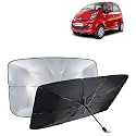 KINGSWAY® Car Sun Shade UV Protection Windshield Cover Compatible with Tata Nano, (Year 2008-2018), Foldable Size Universal Fit Umbrella Curtain for Front Window, Rear Window, Black, 1 Piece