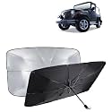 KINGSWAY® Car Sun Shade UV Protection Windshield Cover Compatible with Citroen C3, (Year 2022 Onwards), Foldable Size Universal Fit Umbrella Curtain for Front Window, Rear Window, Black, 1 Piece