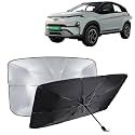 KINGSWAY® Car Sun Shade UV Protection Windshield Cover Compatible with Tata Nexon EV, (Year 2023 Onwards), Foldable Size Universal Fit Umbrella Curtain for Front Window, Rear Window, Black, 1 Piece
