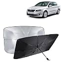 KINGSWAY® Car Sun Shade UV Protection Windshield Cover Compatible with Skoda Octavia, (Year 2013-2018), Foldable Size Universal Fit Umbrella Curtain for Front Window, Rear Window, Black, 1 Piece