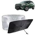 KINGSWAY® Car Sun Shade UV Protection Windshield Cover Compatible with Jeep Compass, (Year 2021 Onwards), Foldable Size Universal Fit Umbrella Curtain for Front Window, Rear Window, Black, 1 Piece