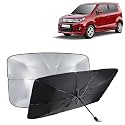 KINGSWAY® Car Sun Shade UV Protection Windshield Cover Compatible with Maruti Suzuki Wagon R Stingray, (Year 2014-2018), Universal Fit Umbrella Curtain for Front Window, Rear Window, Black, 1 Piece