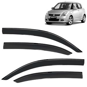kingsway accessories side window door visor only compatible with maruti suzuki swift year 2005 to 2010 all model premium range unbreakable car rain guard side rear wind deflectors set of 4 pcs