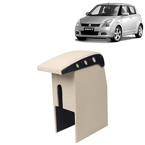kingsway car wooden armrest organizer compatible with maruti suzuki swift year 2005-2010 - vehicle specific fit center console beige color enhance comfort and storage compartment 1 piece