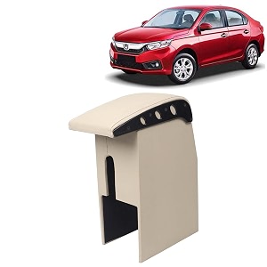 kingsway car wooden armrest organizer compatible with honda amaze year 2018-2020 - vehicle specific fit center console beige color enhance comfort and storage compartment 1 piece