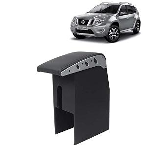 kingsway car wooden armrest organizer compatible with nissan terrano year 2009-2018 - vehicle specific fit center console black color enhance comfort and storage compartment 1 piece