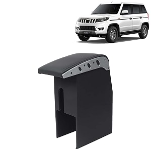 kingsway car wooden armrest organizer compatible with mahindra bolero neo year 2021 onwards - vehicle specific fit center console black color enhance comfort and storage compartment 1 piece