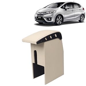 kingsway car wooden armrest organizer compatible with honda jazz year 2014-2018 - vehicle specific fit center console beige color enhance comfort and storage compartment 1 piece