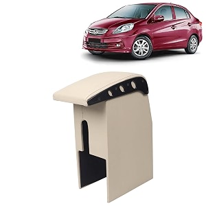kingsway car wooden armrest organizer compatible with honda amaze year 2013-2018 - vehicle specific fit center console beige color enhance comfort and storage compartment 1 piece