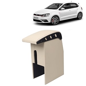 kingsway car wooden armrest organizer compatible with volkswagen polo gt year 2012-2022 - vehicle specific fit center console beige color enhance comfort and storage compartment 1 piece