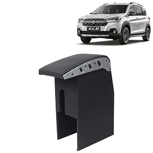 kingsway car wooden armrest organizer compatible with maruti suzuki xl6 year 2019-2022 - vehicle specific fit center console black color enhance comfort and storage compartment 1 piece