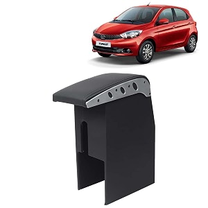 kingsway car wooden armrest organizer compatible with tata tiago year 2016-2020 - vehicle specific fit center console black color enhance comfort and storage compartment 1 piece