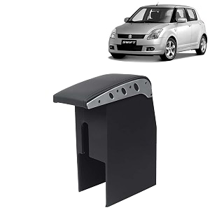 kingsway car wooden armrest organizer compatible with maruti suzuki swift year 2005-2010 - vehicle specific fit center console black color enhance comfort and storage compartment 1 piece