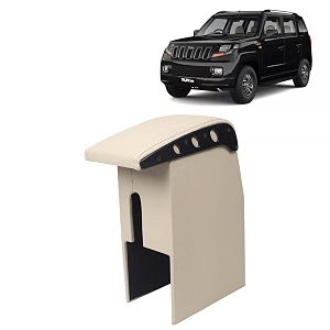 kingsway car wooden armrest organizer compatible with mahindra tuv 300 year 2015-2020 - vehicle specific fit center console beige color enhance comfort and storage compartment 1 piece