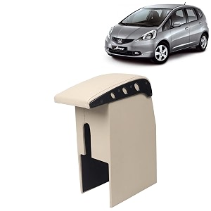 kingsway car wooden armrest organizer compatible with honda jazz year 2009-2014 - vehicle specific fit center console beige color enhance comfort and storage compartment 1 piece