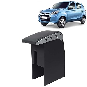kingsway car wooden armrest organizer compatible with maruti suzuki alto 800 year 2012-2022 - vehicle specific fit center console black color enhance comfort and storage compartment 1 piece