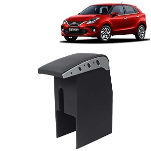 kingsway car wooden armrest organizer compatible with toyota glanza year 2019-2022 - vehicle specific fit center console black color enhance comfort and storage compartment 1 piece