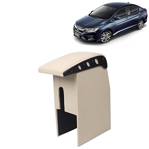 kingsway car wooden armrest organizer compatible with honda city year 2017-2019 - vehicle specific fit center console beige color enhance comfort and storage compartment 1 piece