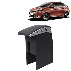 kingsway car wooden armrest organizer compatible with tata tigor year 2017 onwards - vehicle specific fit center console black color enhance comfort and storage compartment 1 piece