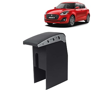 kingsway car wooden armrest organizer compatible with maruti suzuki swift year 2018-2020 - vehicle specific fit center console black color enhance comfort and storage compartment 1 piece