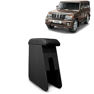 kingsway car wooden armrest organizer compatible with mahindra bolero year 2020 onwards - vehicle specific fit center console black color enhance comfort and storage compartment 1 piece