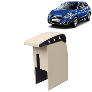 kingsway car wooden armrest organizer compatible with maruti suzuki s cross year 2014-2017 - vehicle specific fit center console beige color enhance comfort and storage compartment 1 piece