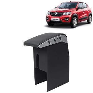 kingsway car wooden armrest organizer compatible with renault kwid year 2015-2018 - vehicle specific fit center console black color enhance comfort and storage compartment 1 piece