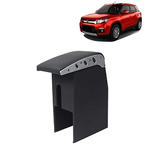 kingsway car wooden armrest organizer compatible with maruti suzuki vitara brezza year 2016-2019 - custom fit center console black color enhance comfort and storage compartment 1 piece