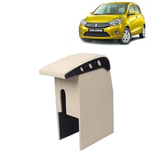 kingsway car wooden armrest organizer compatible with maruti suzuki celerio year 2014-2021 - vehicle specific fit center console beige color enhance comfort and storage compartment 1 piece