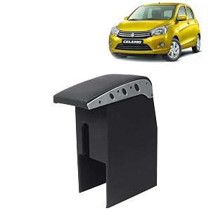 kingsway car wooden armrest organizer compatible with maruti suzuki celerio year 2014-2021 - vehicle specific fit center console black color enhance comfort and storage compartment 1 piece
