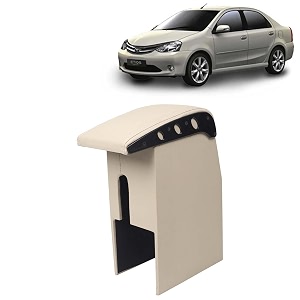 kingsway car wooden armrest organizer compatible with toyota etios year 2010-2020 - vehicle specific fit center console beige color enhance comfort and storage compartment 1 piece