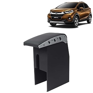 kingsway car wooden armrest organizer compatible with honda wrv year 2020-2023 - vehicle specific fit center console black color enhance comfort and storage compartment 1 piece