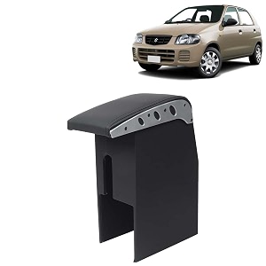 kingsway car wooden armrest organizer compatible with maruti suzuki alto year 2000-2012 - vehicle specific fit center console black color enhance comfort and storage compartment 1 piece