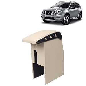 kingsway car wooden armrest organizer compatible with nissan terrano year 2009-2018 - vehicle specific fit center console beige color enhance comfort and storage compartment 1 piece