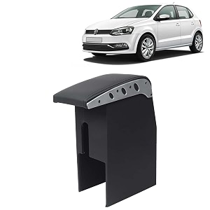 kingsway car wooden armrest organizer compatible with volkswagen polo year 2009-2022 - vehicle specific fit center console black color enhance comfort and storage compartment 1 piece