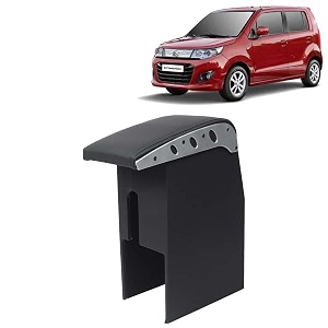 kingsway car wooden armrest organizer compatible with maruti suzuki wagon r stingray year 2014-2018 - custom fit center console black color enhance comfort and storage compartment 1 piece