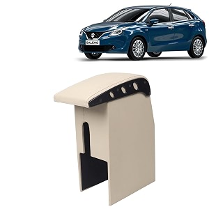 kingsway car wooden armrest organizer compatible with maruti suzuki baleno year 2015-2018 - vehicle specific fit center console beige color enhance comfort and storage compartment 1 piece