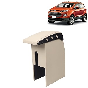 kingsway car wooden armrest organizer compatible with ford ecosport year 2012-2016 - vehicle specific fit center console beige color enhance comfort and storage compartment 1 piece