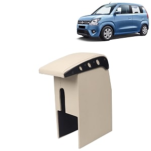 kingsway car wooden armrest organizer compatible with maruti suzuki wagon r year 2019 onwards - vehicle specific fit center console beige color enhance comfort and storage compartment 1 piece