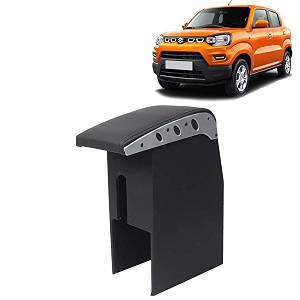 kingsway car wooden armrest organizer compatible with maruti suzuki s presso year 2019 onwards - vehicle specific fit center console black color enhance comfort and storage compartment 1 piece
