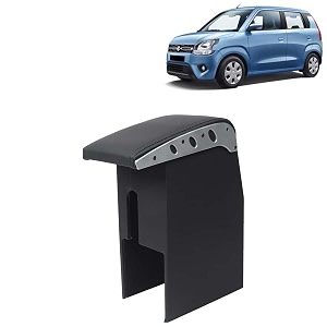 kingsway car wooden armrest organizer compatible with maruti suzuki wagon r year 2019 onwards - vehicle specific fit center console black color enhance comfort and storage compartment 1 piece