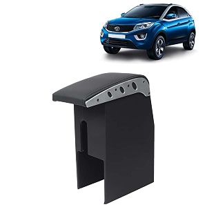 kingsway car wooden armrest organizer compatible with tata nexon year 2017-2019 - vehicle specific fit center console black color enhance comfort and storage compartment 1 piece