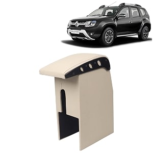 kingsway car wooden armrest organizer compatible with renault duster year 2014-2022 - vehicle specific fit center console beige color enhance comfort and storage compartment 1 piece