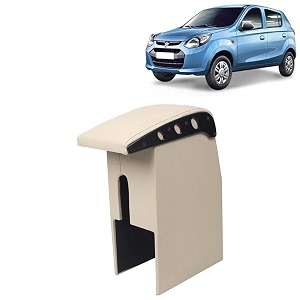 kingsway car wooden armrest organizer compatible with maruti suzuki alto year 2012 onwards - vehicle specific fit center console beige color enhance comfort and storage compartment 1 piece